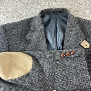 Bryden & Pearce Mens Herringbone Wool Blazer Sport‎ Coat 40S Elbow Patch Gray